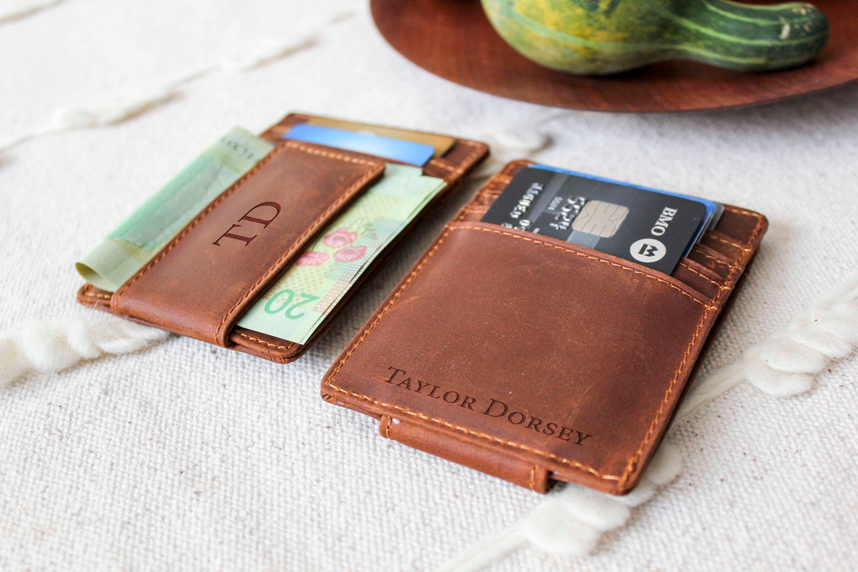 Personalized leather wallet money clip bottle opener